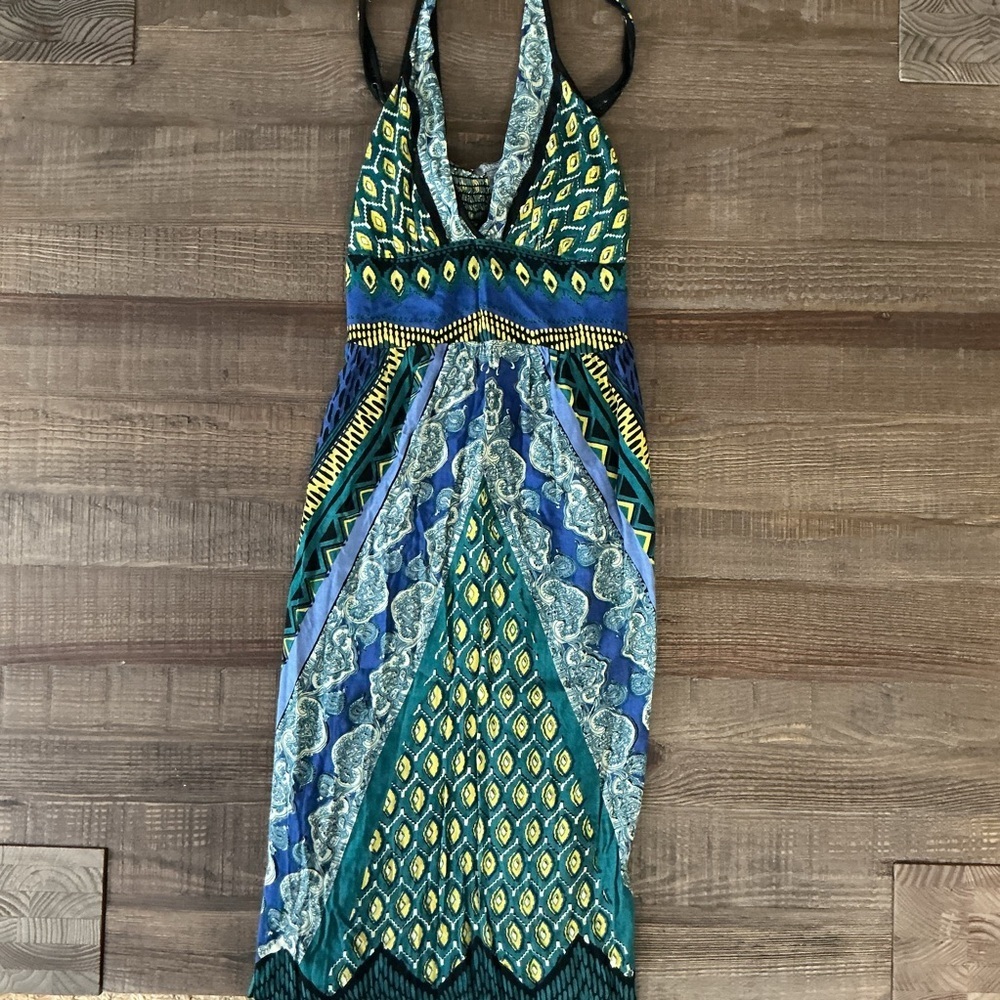 Angie Vibrant Blue and Green Maxi Dress